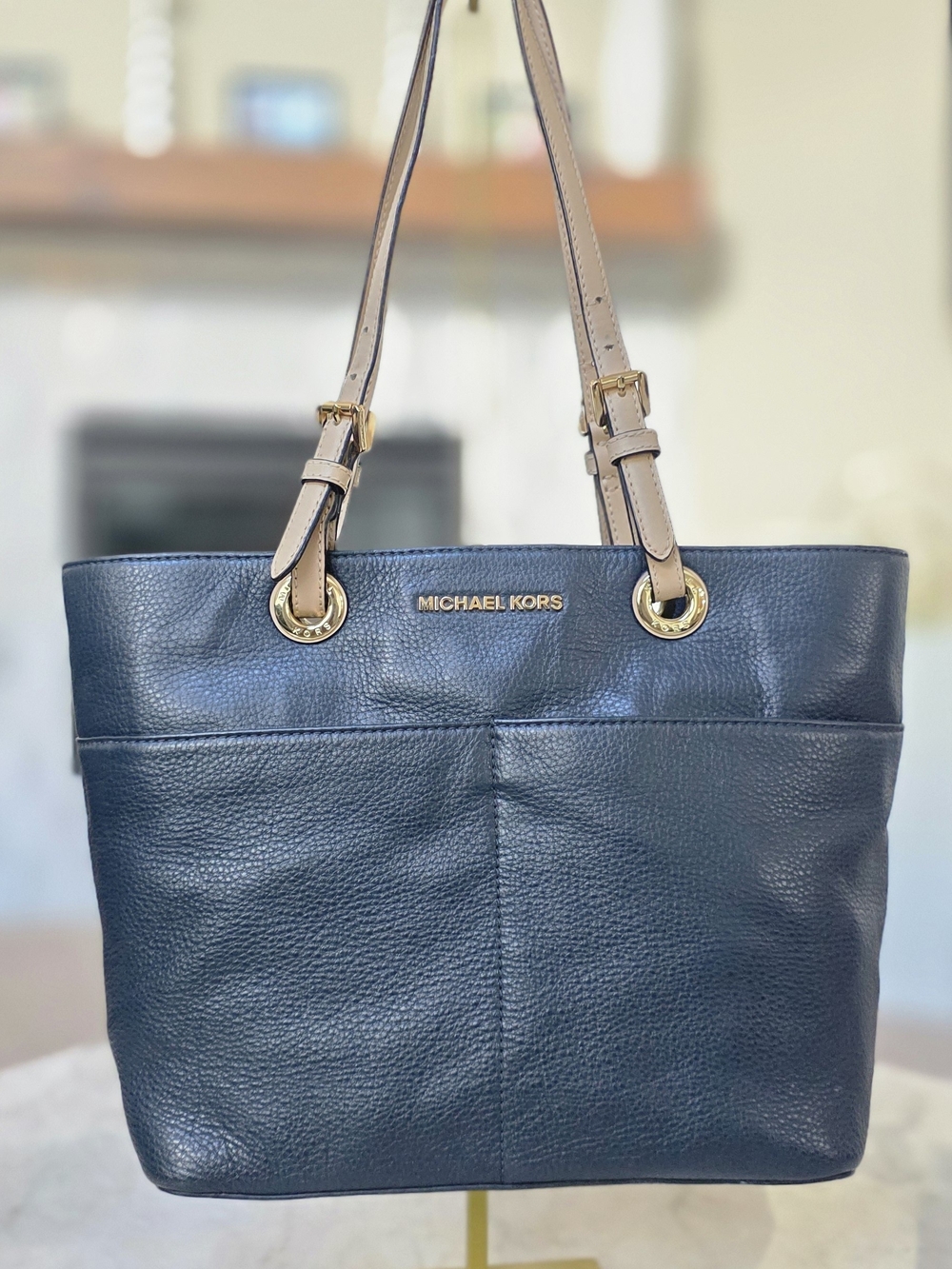 Michael Kors Bedford Medium Blue Pebbled Leather Tote